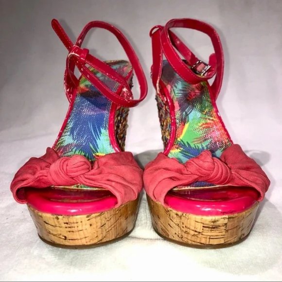Gianni Bini Pink and Multicolor Braided Peep Toe Wedge - Picture 7 of 14
